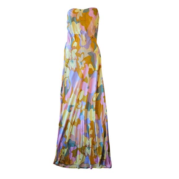 ASTR The Label Dresses & Skirts - ASTR The Label Yellow Multicolor Floral Strapless Satin Maxi Dress Medium Artsy